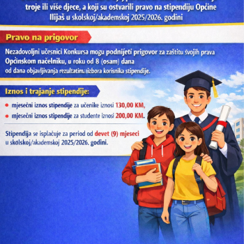 Odluka o izboru učenika i studenata u čijoj porodici se istovremeno školuje troje ili više djece,a koji su ostvarili pravo na stipendiju Općine Ilijaš za školsku/akademsku 2025/2026. godinu